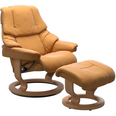 Relaxsessel STRESSLESS "Reno", gelb (honey paloma), B:75cm H:96cm T:75cm, Sessel, mit Hocker, mit Classic Base, Größe S, M & L, Gestell Eiche Image