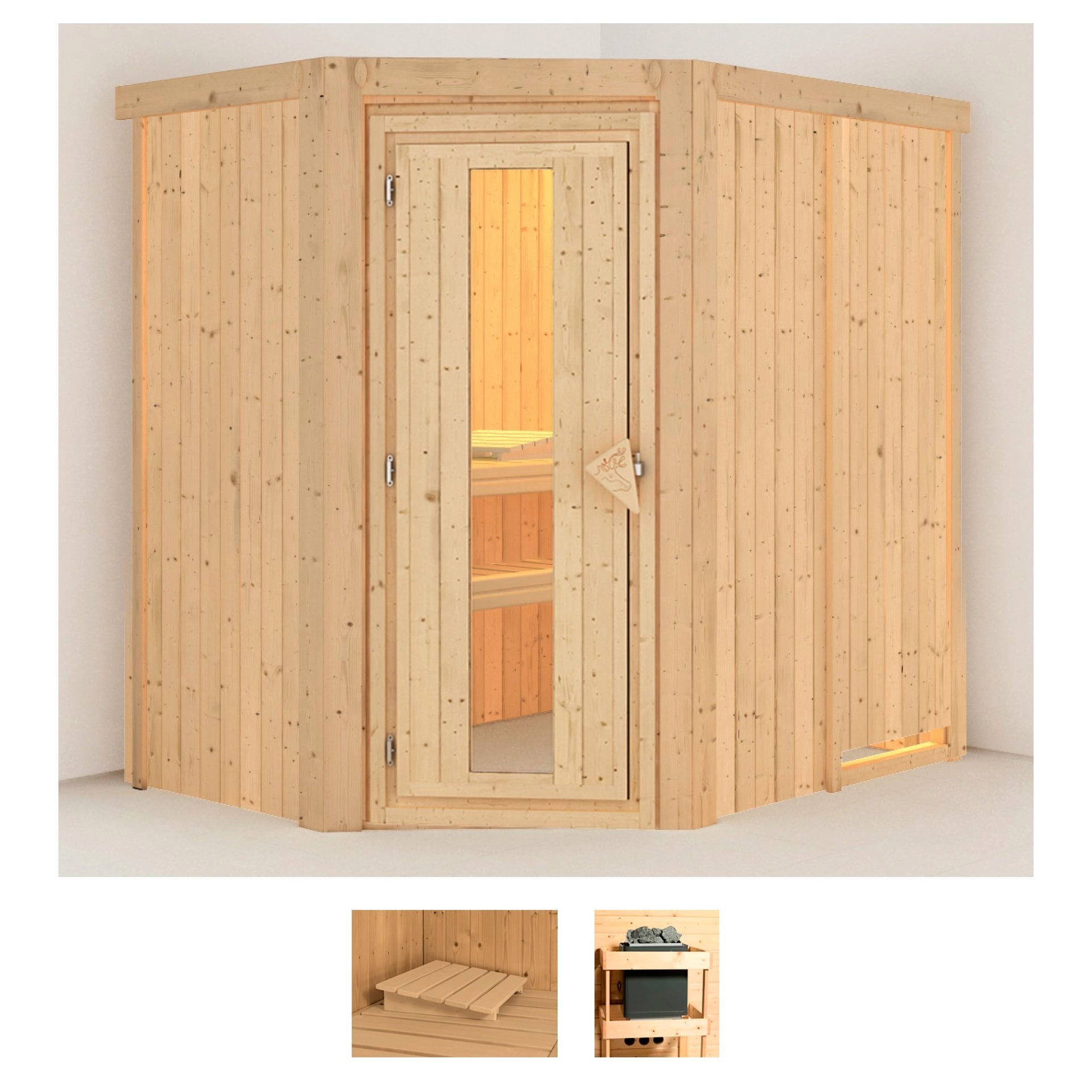 Sauna KARIBU "Swantje", beige (naturbelassen), ohne Ofen, (ohne Ofen), Saunen, ohne Ofen