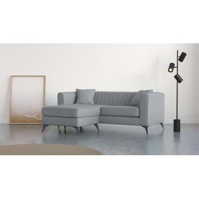 Ecksofa PLACES OF STYLE "MATTHEW L-Form ideal für kleine Räume, Maße B/T/H: 201/162/74 cm", grau (hellgrau), B:201cm H:74cm T:162cm, 100% Polyester, Sofas, elegantes Designsofa, feine Steppung im Rücken, incl. Zierkissen Image