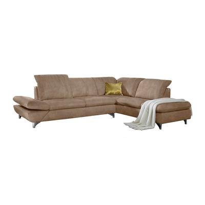 Ecksofa W.SCHILLIG "taoo, elegant und zeitlos, bequem, L-Form", braun (sand s41), B:296cm H:84cm T:242cm, Longlife fabric Velourgewebe S41 (100% Polyester), Sofas, mit Sitziefenverstellung & Kopfteilverstellung Image