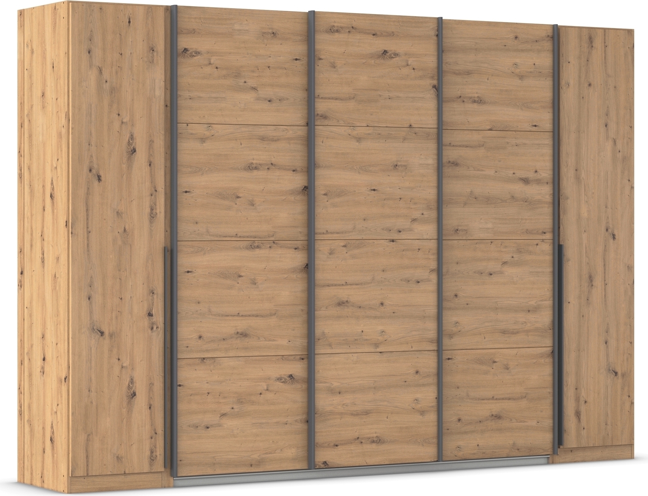 Schwebetürenschrank RAUCH "Dreh-/Schwebetürenschrank Kleiderschrank Familie, OTTOs Choice Agordo", braun (eiche artisan), B:301cm H:210cm T:62cm, Holzwerkstoff, Schränke, Schwebetürenschrank, durchdachte Innenausstattung, in zwei Griff-Farben MADE...