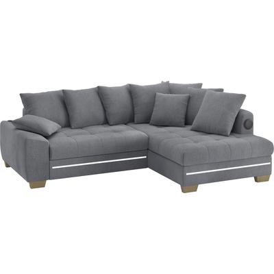 Ecksofa MR. COUCH "Nikita II, L-Form", grau (novaclean avanti 1 stone), B:243cm H:88cm T:190cm, Novaclean Avanti (100% Polyester), Sofas, mit Kaltschaum, RGB-LED, Soundsystem, wahlweise mit Bett, Bettkasten Image