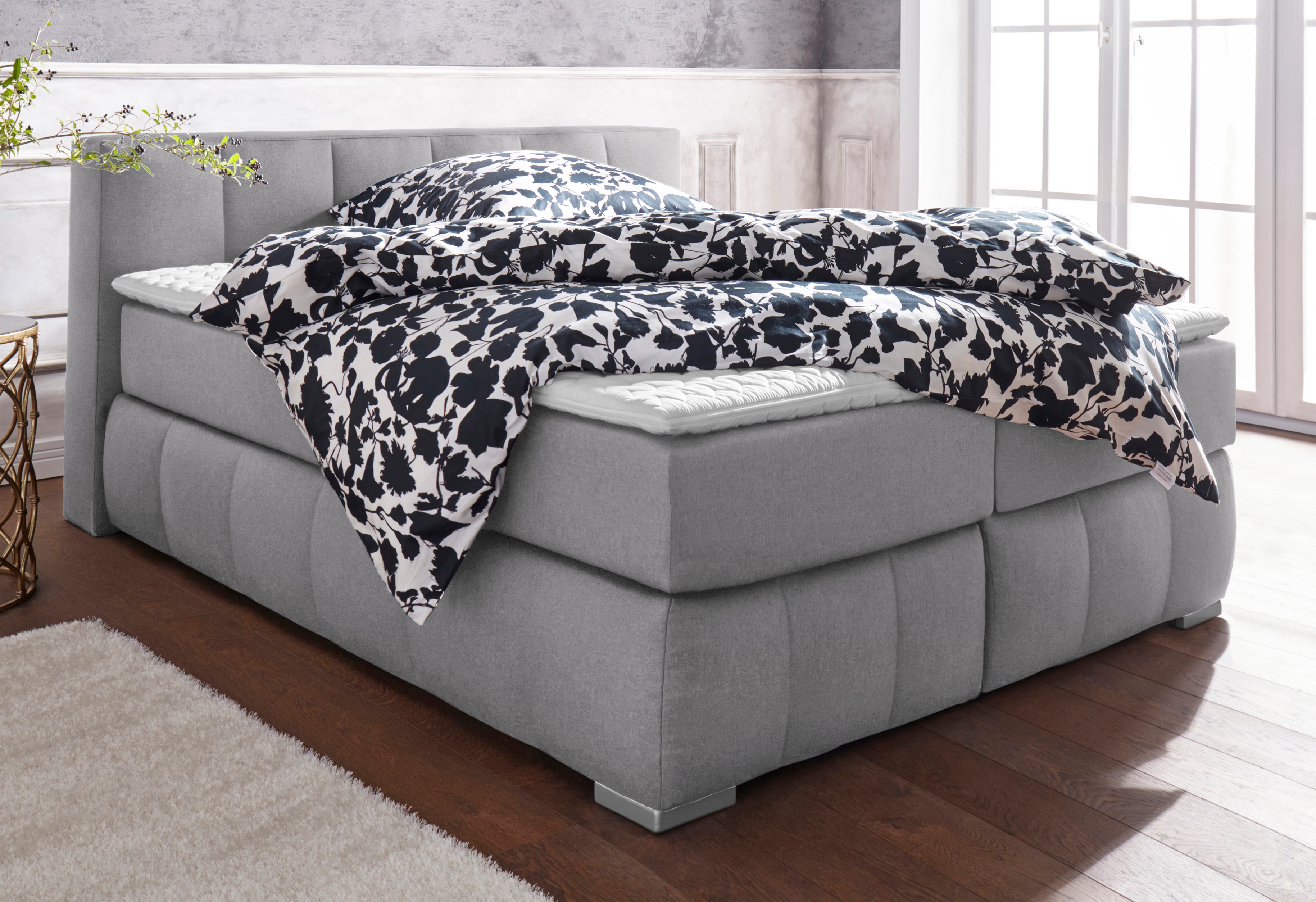 Boxspringbett HOME AFFAIRE "Chelles", grau, B:167cm L:225cm, Samtoptik (100% Polyester);Bezug der Spiegelfläche Matratzendrell aus 100% Polyester;Struktur fein 100% Polyester), Komplettbetten, Boxspringbett, inkl. Kaltschaumtopper, in 5 Breiten und... Image
