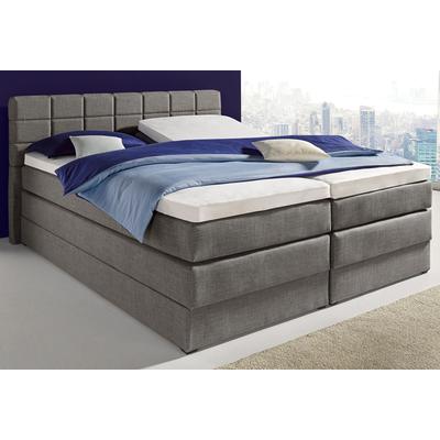 Boxspringbett HAPO, grau (anthrazit), Liegefläche B/L: 200cm x 200cm, kein Härtegrad, 7-Zonen-Tonnentaschen-Federkernmatratze, Das Bett ist mit pflegeleichtem Feinstrukturstoff in Leinenoptik (100% Polyester) bezogen., Die Oberseite der... Image