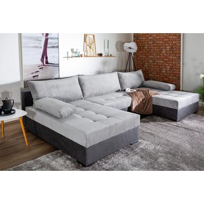Wohnlandschaft COLLECTION AB "Josy", grau (anthrazit, hellgrau), B:307cm H:41cm T:161cm, 100%Polyester, Sofas, inkl. Bettfunktion, Bettkasten, mit 3 extra großen Rückenkissen Image