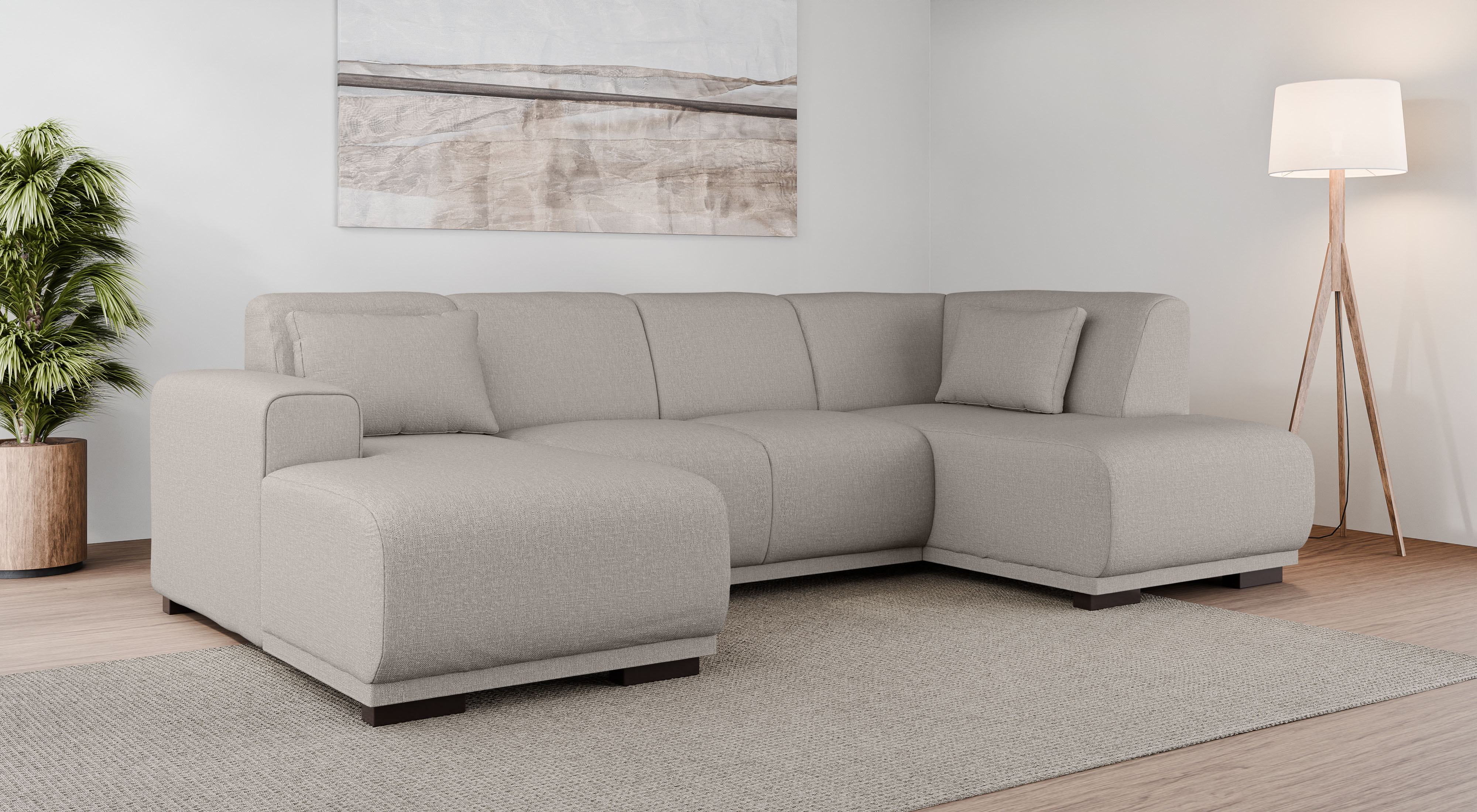 Wohnlandschaft HOME AFFAIRE "BORNHOLM U-Form mit Recamiere rechts/links, B/T/H: 300/162/85 cm", beige, B:300cm H:85cm T:162cm, 100% Polyester, Sofas, Wohnlandschaft, U-Form mit Wellenunterfederung, Recamiere rechts oder links bestellbar