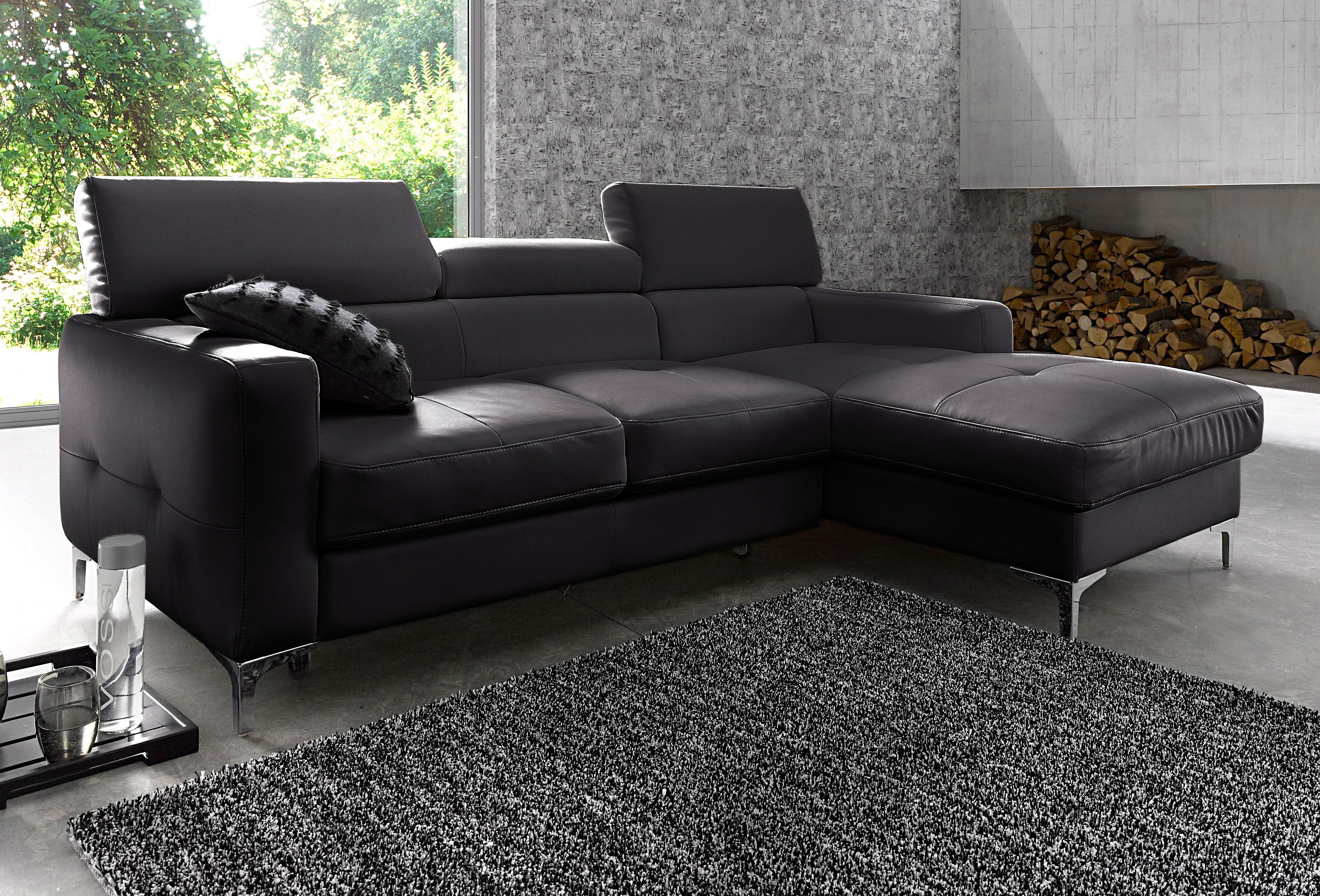 Ecksofa COTTA "Sammy L-Form", schwarz, B:226cm H:92cm T:105cm, Microfaser PRIMABELLE (100% Polyester);NaturLEDER in Sitz und Rücken/Kunstleder im Korpus;NaturLEDER (echtes Rindsleder), Rückseite mit Spannstoff bezogen, Sofas, Ecksofa, mit...