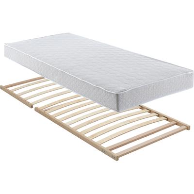 Polsterbett, beige, B:185cm L:212cm, Bezug Bett: Mikrofaser (100% Polyester), Bonnell-Federkernmatratze: Mischgewebe (51% Polyprophlen, 39% Polyester, 10% Baumwolle), Kaltschaummatratze: Frottee (100% Polyester), Bezug abnehm- und waschbar bis... Image