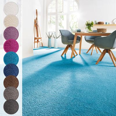Teppichboden ANDIAMO "Sophie, Frisee-Velours, Made in Netherlands", blau (aquablau), B:400cm H:12mm L:400cm, Kunstfaser, Teppiche, Uni Farben, Breite 400 cm oder 500 cm, strapazierfähig & pflegeleicht Image