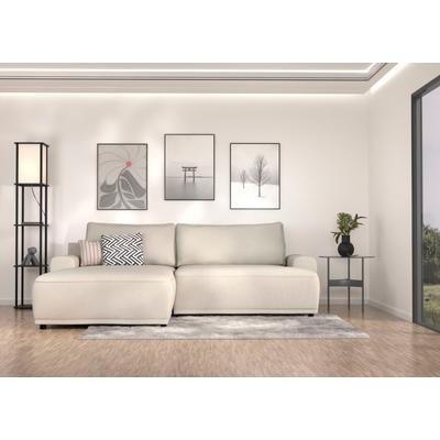 Ecksofa TRENDMANUFAKTUR "Fordon, Schlafsofa mit Bettkasten, Couch in L-Form, Breite 250 cm", grau (sandgrau), B:250cm H:82cm T:167cm, 100% Polyester, Sofas, in Struktur fein LEO, haustierfreundlich, wollweiß, Recamiere rechts Image