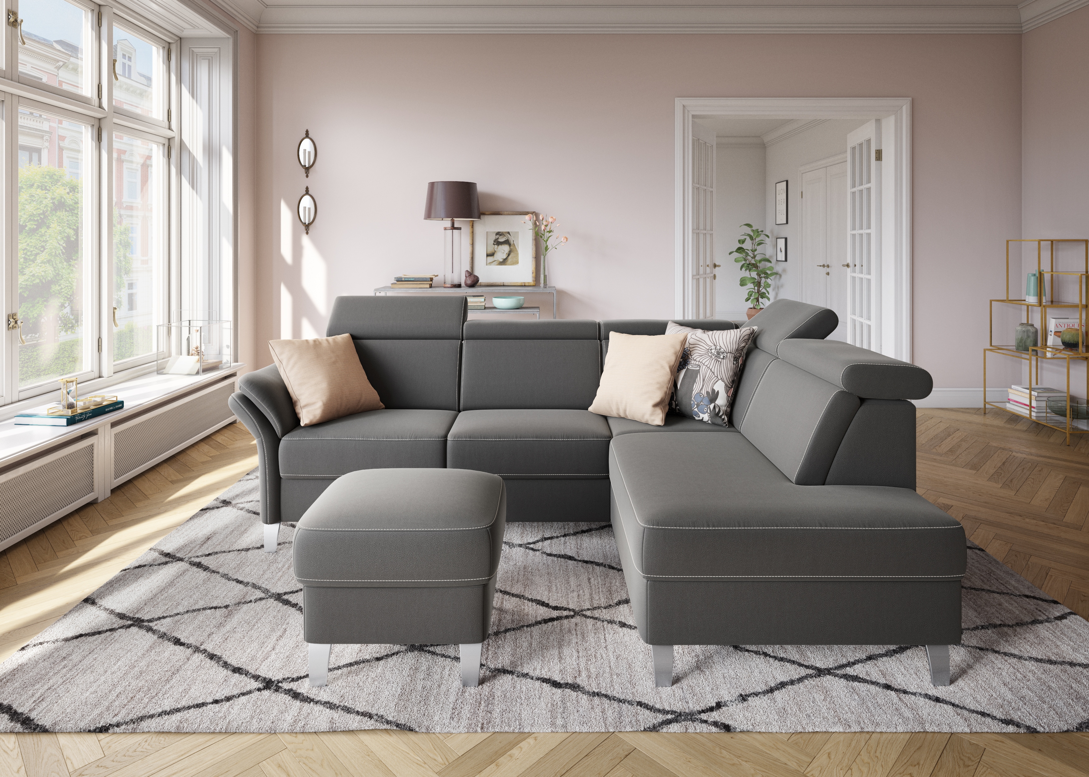 Ecksofa SIT & MORE "Vincenzo L-Form", grau (anthrazit), B:245cm H:84cm T:193cm, Sofas, inklusive Kopfteilverstellung, wahlweise mit Bettfunktion, Bettkasten