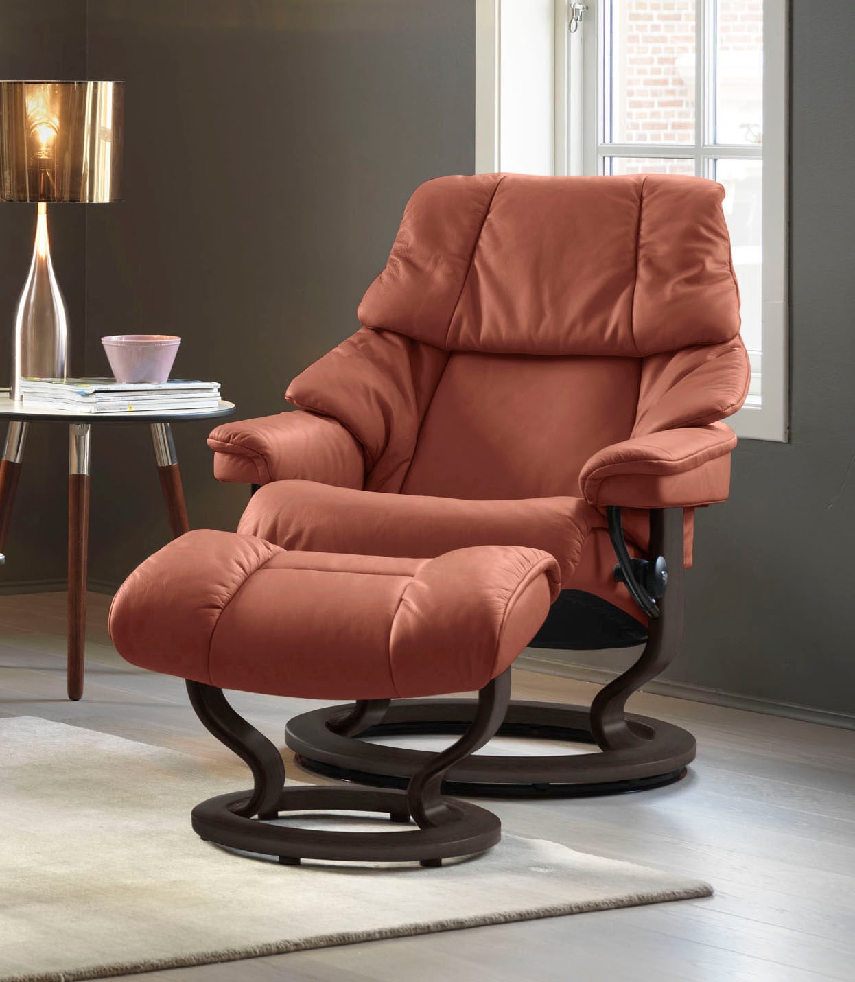 Relaxsessel STRESSLESS "Reno", rot (henna paloma), B:79cm H:98cm T:75cm, Leder BATICK: BATICK ist ein leicht korrigiertes, durchgefärbtes und genarbtes Möbelleder, bei dem die meisten Unebenheiten und Spuren in der Regel entfernt wurden.;Leder...
