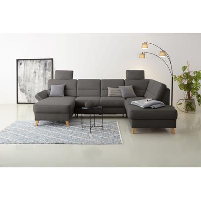 Wohnlandschaft HOME AFFAIRE "Westerland U-Form", grau, B:303cm H:90cm T:213cm, 98% Polyester 2% Polyamid, Sofas, Federkern, wahlweise Bettfunktion, Stauraum und Armlehn-Verstellung Image
