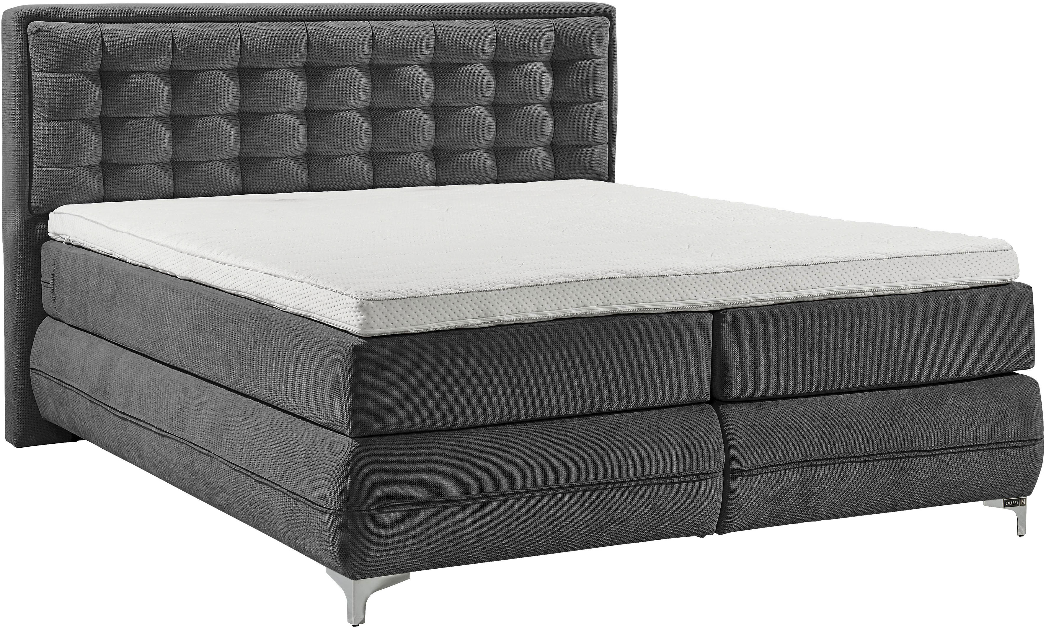 Boxspringbett MUSTERRING "Dubai", schwarz (d 040 anthrazit), B:177cm L:214cm, Komplettbetten, Boxspringbett, Winkelfuß in Chrom, 3 Härtegrade, Kopfteil in Kassettensteppung Image