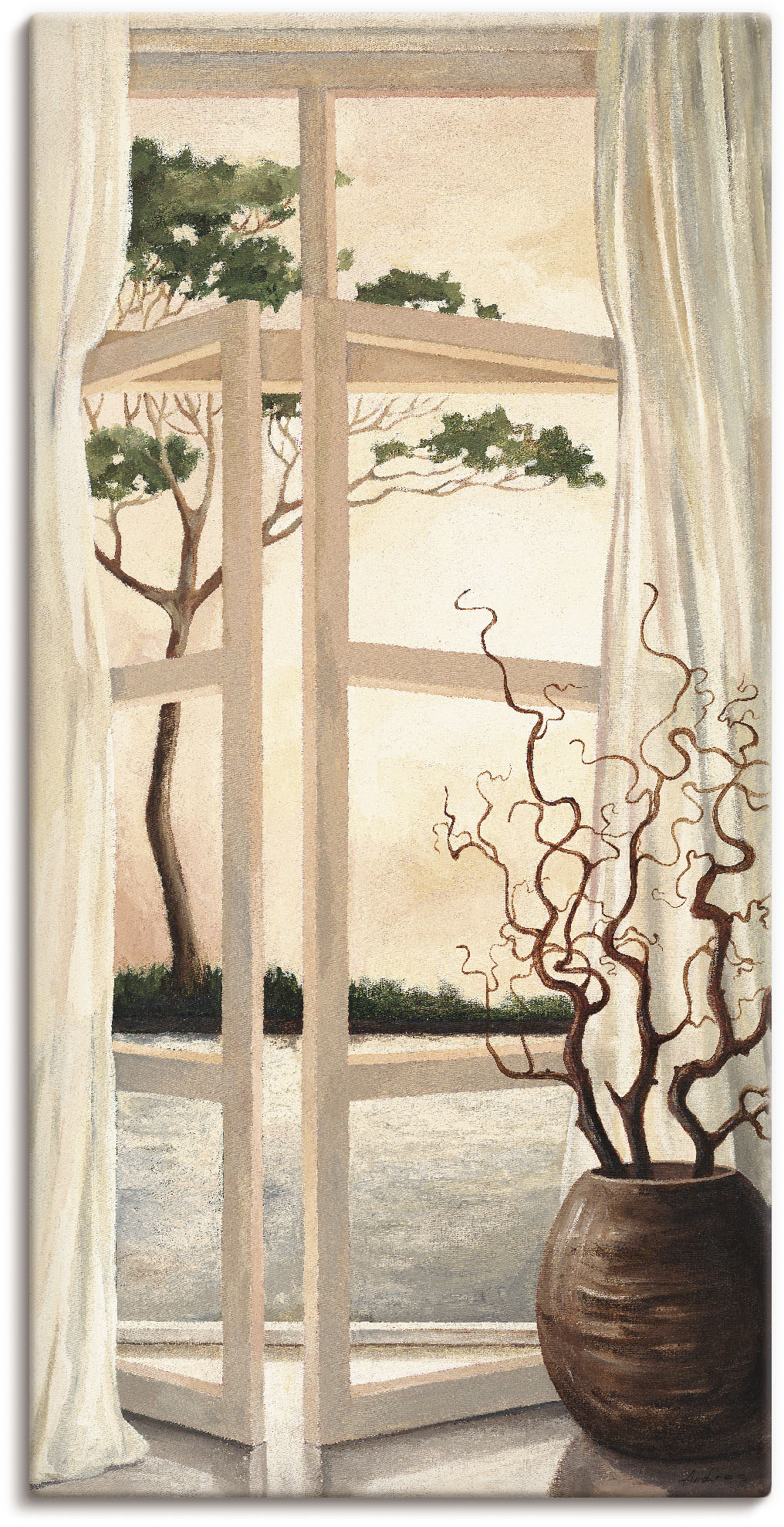 Wandbild ARTLAND "Fensterbild Toskanischer Sonnenuntergang", beige (farbe bild(er): naturfarben), B:30cm H:60cm, Bilder, als Alubild, Outdoorbild, Leinwandbild, Poster, Wandaufkleber Image