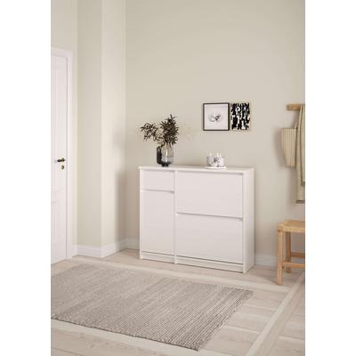 Schuhschrank INOSIGN "Naia Schuhaufbewahrung, Schuhkommode, Schuhregal, Garderobenschrank", weiß (weiß hochglanz), B:108,9cm H:92,9cm, Spanplatte, Schränke, mit 2 Klappen und 1 Tür und 1 Schublade, Breite 109 cm Image