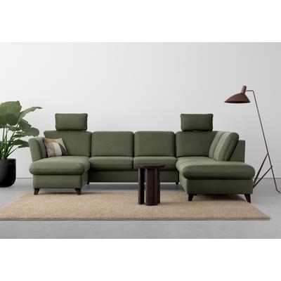 Wohnlandschaft HOME AFFAIRE "Trelleborg U-Form", grün (olive), B:307cm H:86cm T:213cm, 95% Polyester, 5% Polyamid, Sofas, wahlweise mit Bettfunktion und Bettkasten, inkl. Federkern-Polsterung Image