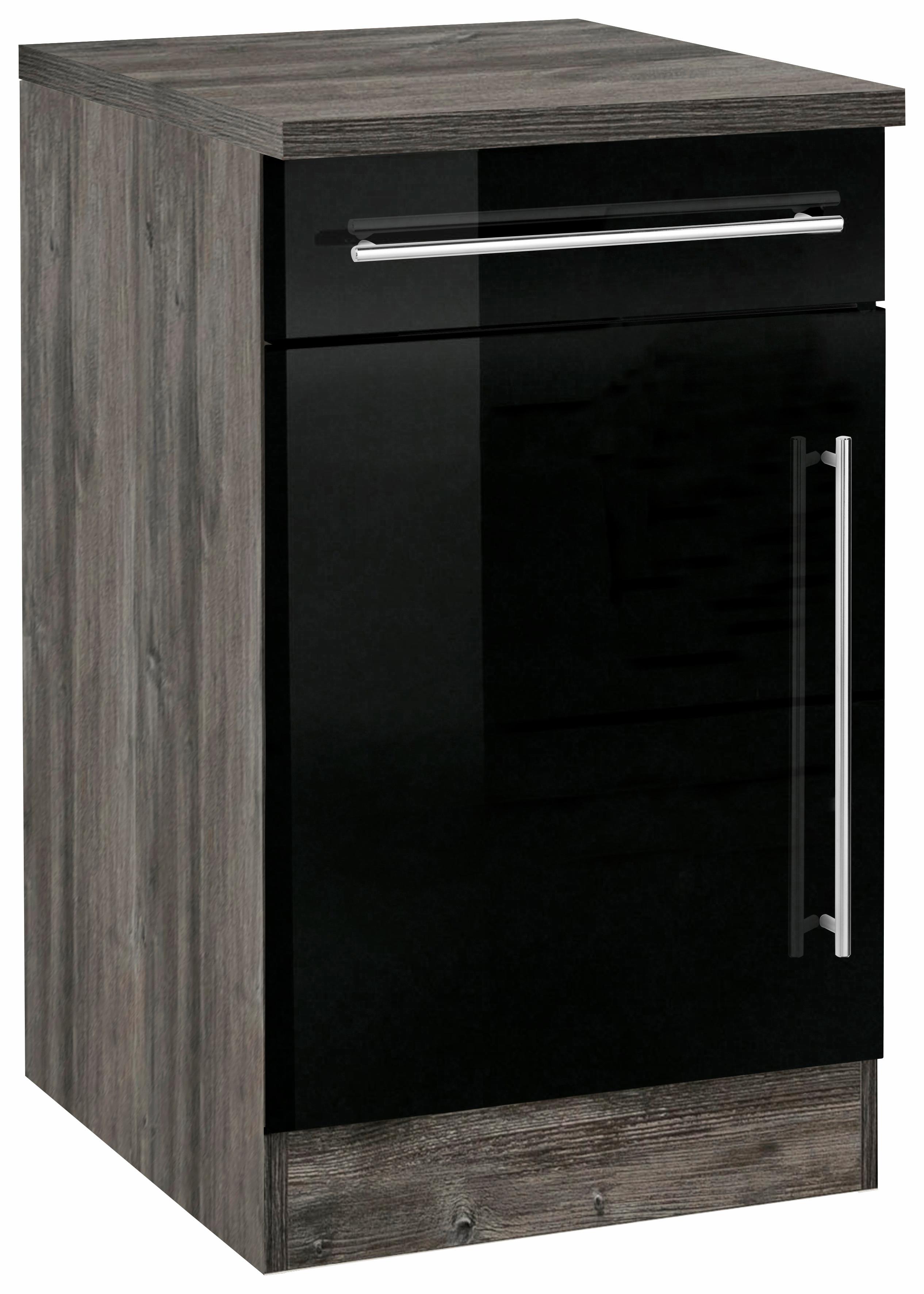 Unterschrank KOCHSTATION "KS-Samos", schwarz (schwarz hochglanz, eiche vintage), B:50cm H:85cm T:60cm, Schränke, 50 cm breit Image