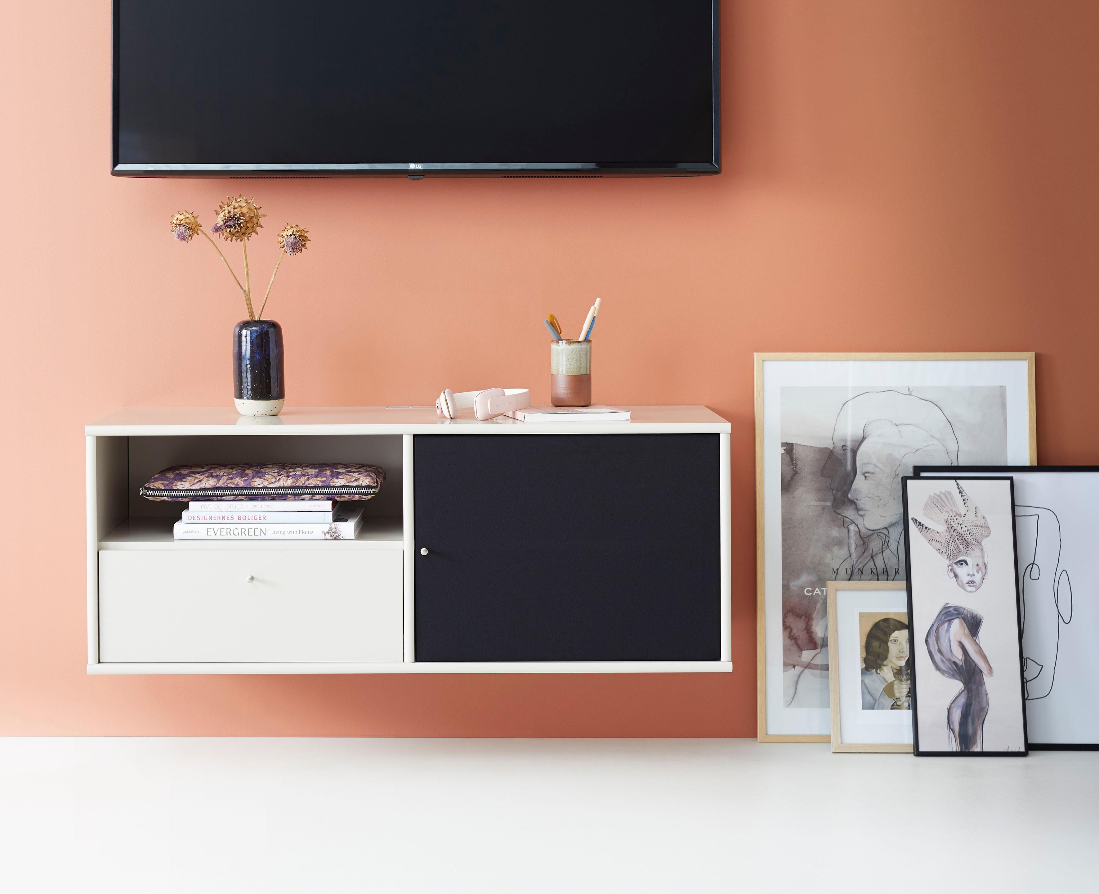 TV-Board HAMMEL FURNITURE "Mistral Fernsehschrank, Medienmöbel, Hängend", beige, B:108cm H:42cm T:45cm, Sideboards, TV-Board, mit Tür mit Akustikstoff, Kabeldurchführung, Lowboard, B: 108 cm