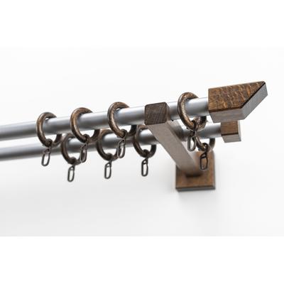 Gardinenstange GARESA "CUBUS", braun (nussbaum, chromfarben), L:450cm Ø:20mm, Metall, Holzwerkstoff, Gardinenstangen, Vorhanggarnitur, verlängerbar, Endknopf abgeschrägt, mit Ringe Image