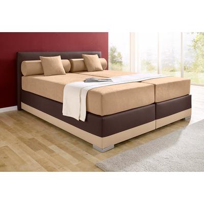 Boxspringbett MAINTAL "Lago", braun (cappucinofarben, braun), B:187cm L:210cm, Bezug Kopteil und seitliche Unterbox wahlweise Microvelours aus 100% Polyester oder Kunstleder, DIe Obermatratze ist bei beiden Bezugsqualitäten mit Microfaser (100%... Image