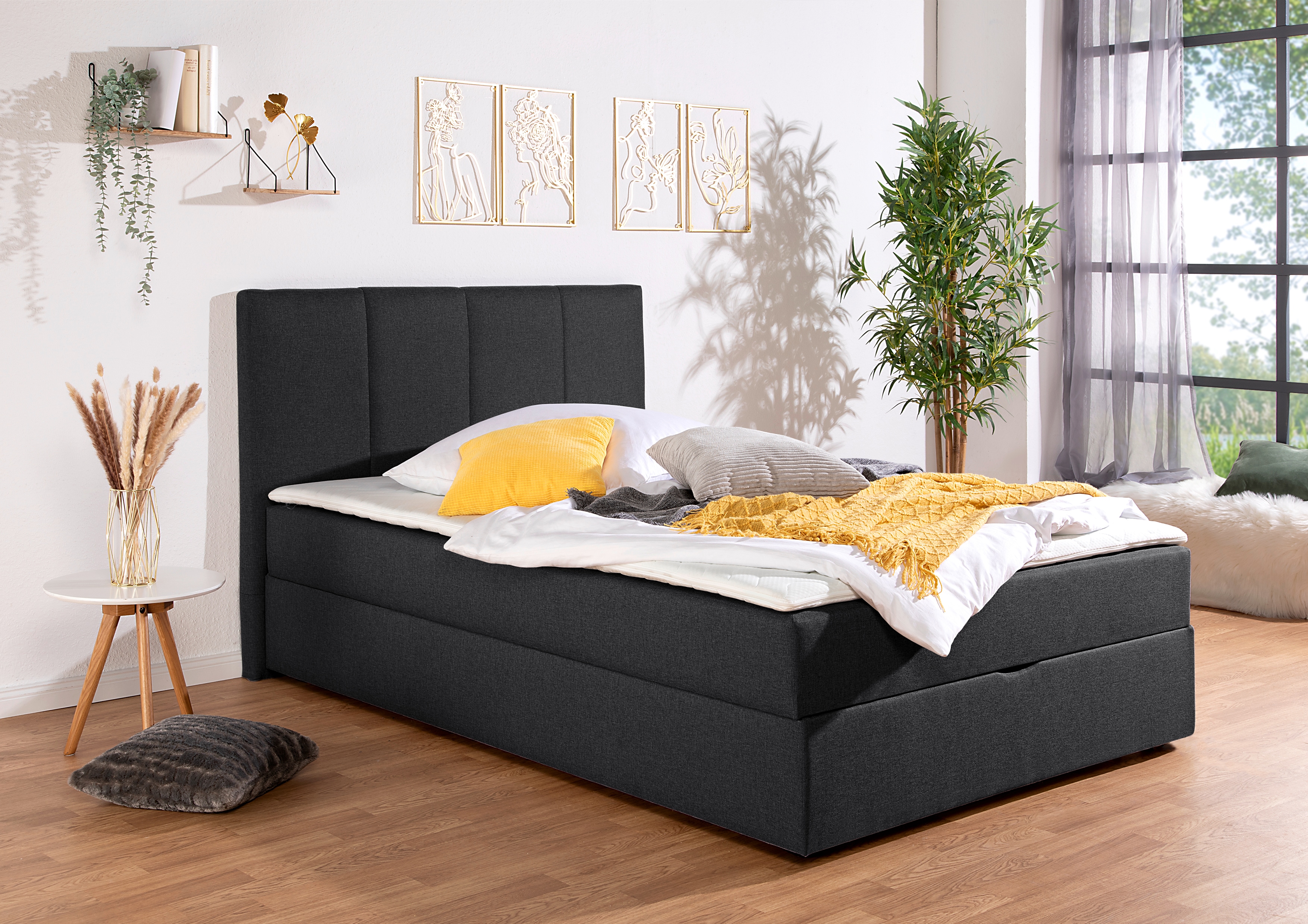 Boxbett INOSIGN "Fidan", grau (anthrazit), B:194cm L:210cm, Komplettbetten, Boxspringbett, wahlweise mit Bettkasten, in H2, H3 & H4 erhältilich Image