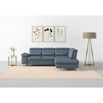Ecksofa SIT & MORE "Cabrio L-Form, mit Sitztiefenverstellung, Arm- und Kopfteilverstellung", blau (graublau), B:274cm H:87cm T:230cm, Sofas, 3 Nierenkissen, Federkern, optional Bettfunktion und Stauraum Image