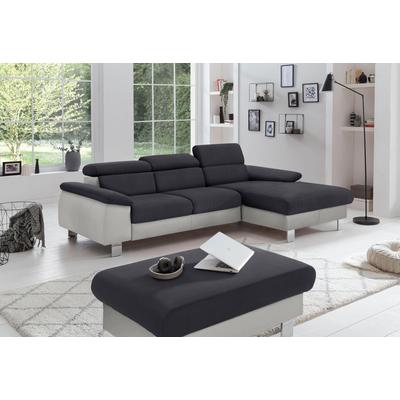 Polstergarnitur COTTA "Komaris L-Form", grau (argent, schwarz), B:242cm, Sitzmöbel-Sets, Set bestehend aus: Ecksofa mit Kopfteilverstellung & Hocker Image