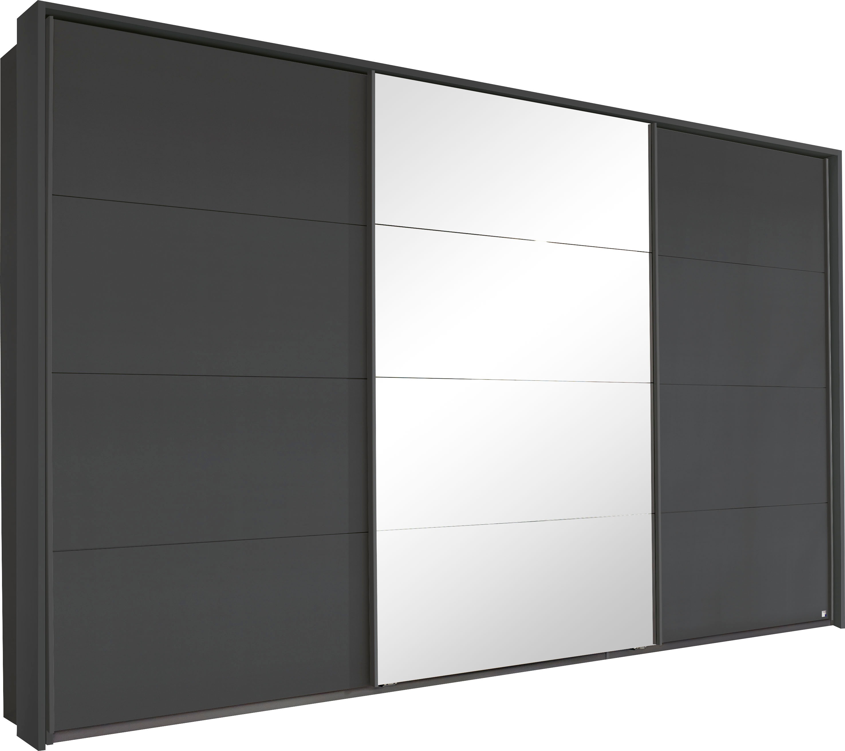 Schwebetürenschrank RAUCH "Kleiderschrank Schrank Garderobe Schlafzimmerschrank TUBONA", grau (graumetallic), B:368cm H:214cm T:64cm, Holzwerkstoff, Schränke, Schwebetürenschrank Kleiderschrank, mit umfangreicher Innenausstattung und Passepartout...