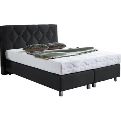 Boxspringbett "Phönix", schwarz, B:155cm L:210cm, Bezug Bett: Microvelours (100% Polyester) oder Feinstruktur (100% Polyester), Bezug Bonnell-Federkernmatratze: 100% Polyester, Bezug Kaltschaummatratze: 100% Polyester, Bezug... Image