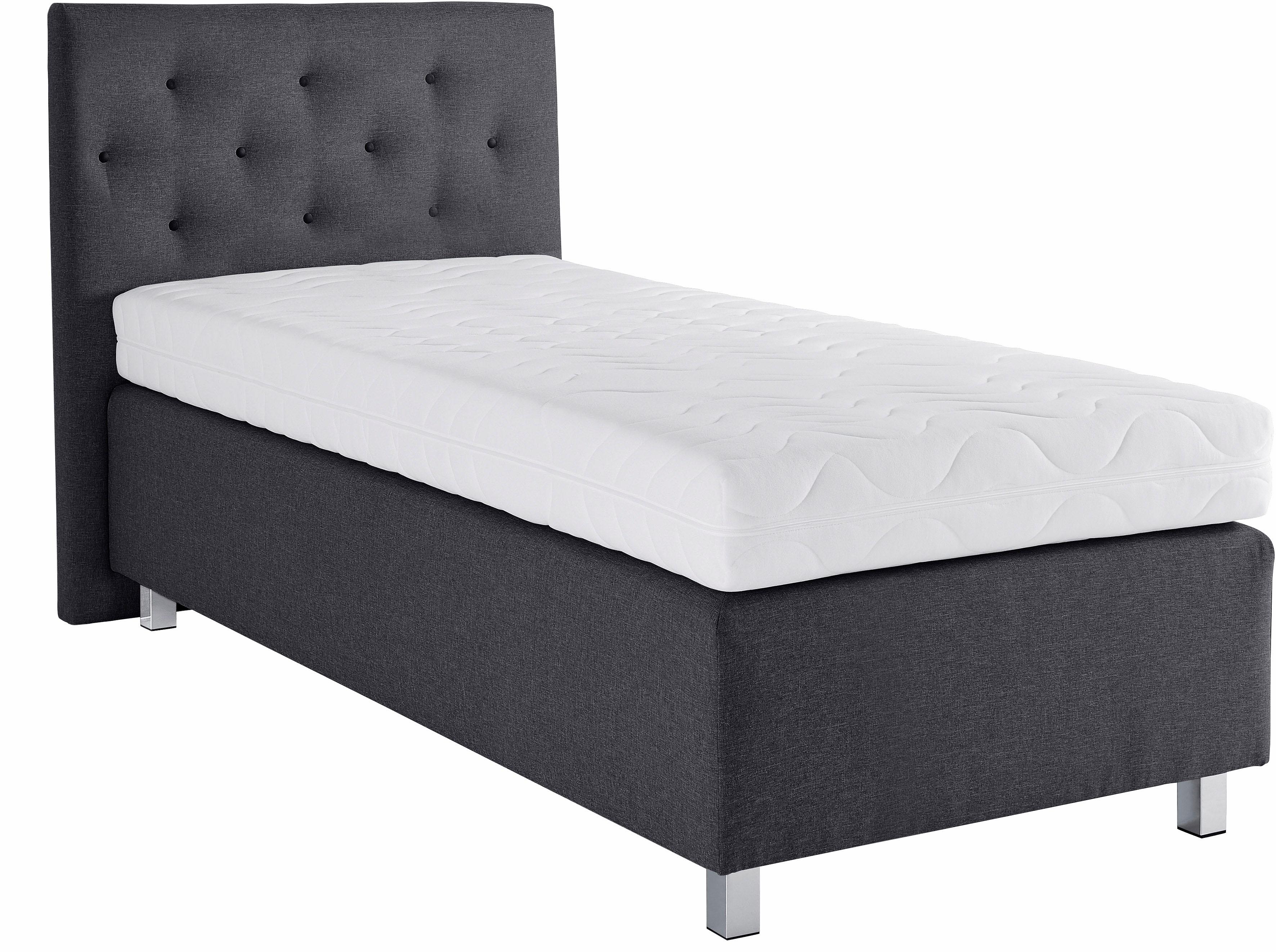 Boxspringbett, grau (anthrazit), B:104cm L:210cm, Bezug Unterbox und Kopfteil: Strukturstoff (77% Polyester und 23% Viskose);Bezug Obermatratze 100% Polyester, WESTFALIA SCHLAFKOMFORT, Komplettbetten, Boxspringbett, in diversen Ausführungen