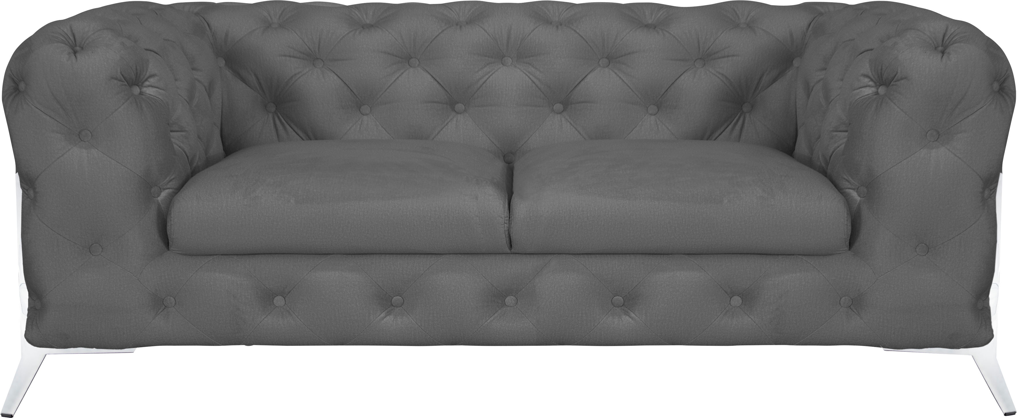 Chesterfield-Sofa LEONIQUE "Amaury", grau, B:185cm H:75cm T:99cm, Struktur (100% Polyester9;Samtoptik (100% Polyester), Sofas, aufwändige Knopfheftung, moderne Chesterfield Optik, Fußfarbe wählbar