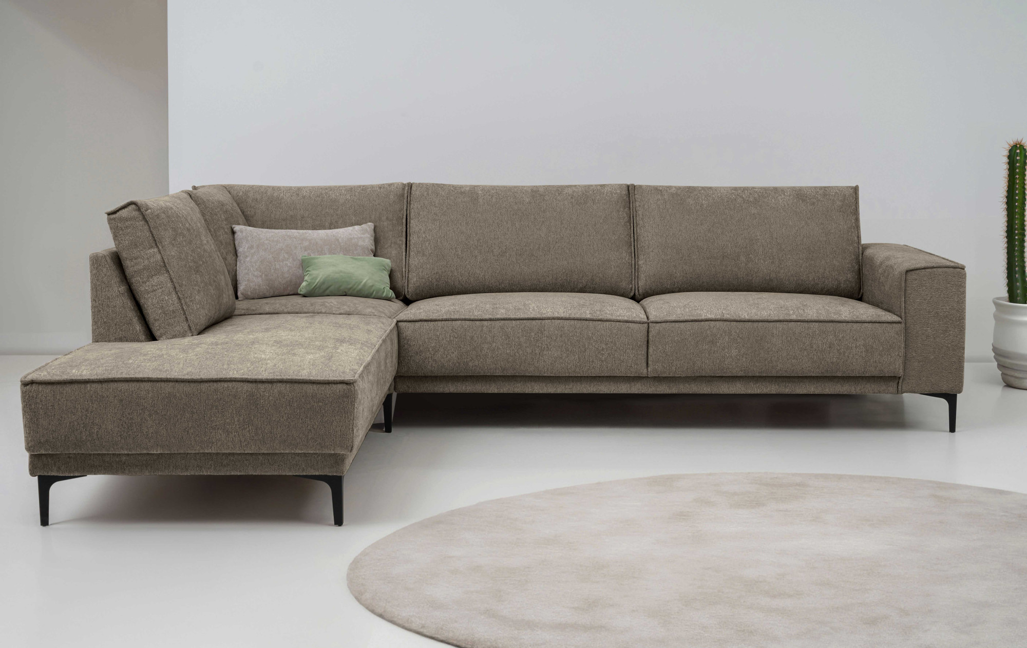 Ecksofa OTTO HOME "Polsterecke Oland, Struktur, Flachgewebe, Luxus-Microfaser, Boucle", braun, B:289cm H:85cm T:210cm, 100% Polyester, Sofas, L-Form, 289 cm, Wellenunterfederung, Skandi-Design, Metallfüße