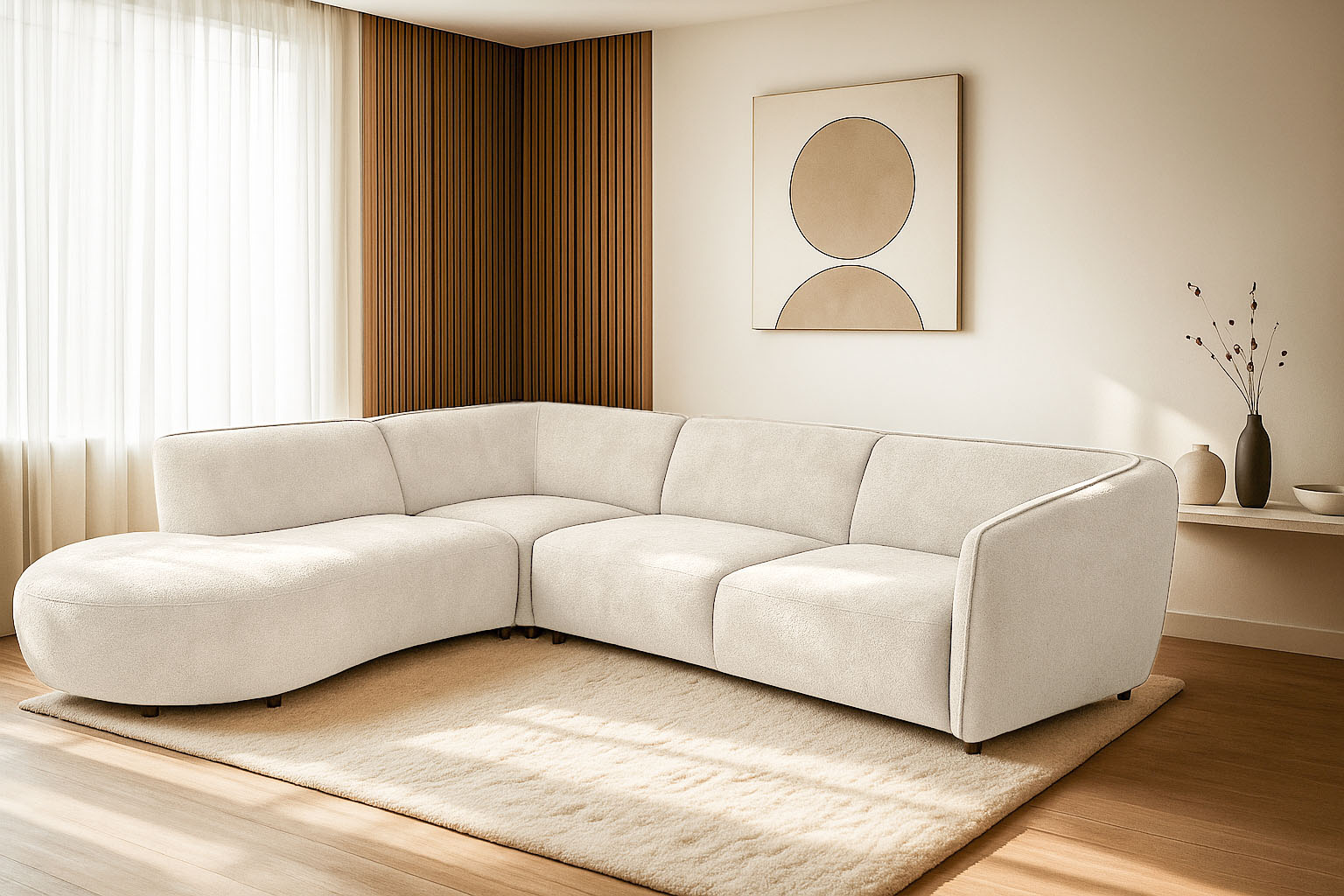 Ecksofa HOME AFFAIRE "OSTRUP Rundsofa, L-Form, Naturtöne, Boucle", weiß (ivory), B:273cm H:73cm T:250cm, 100% Polyester, Sofas, Ecksofa, Breite 273 cm, organische Form mit sanften Rundungen