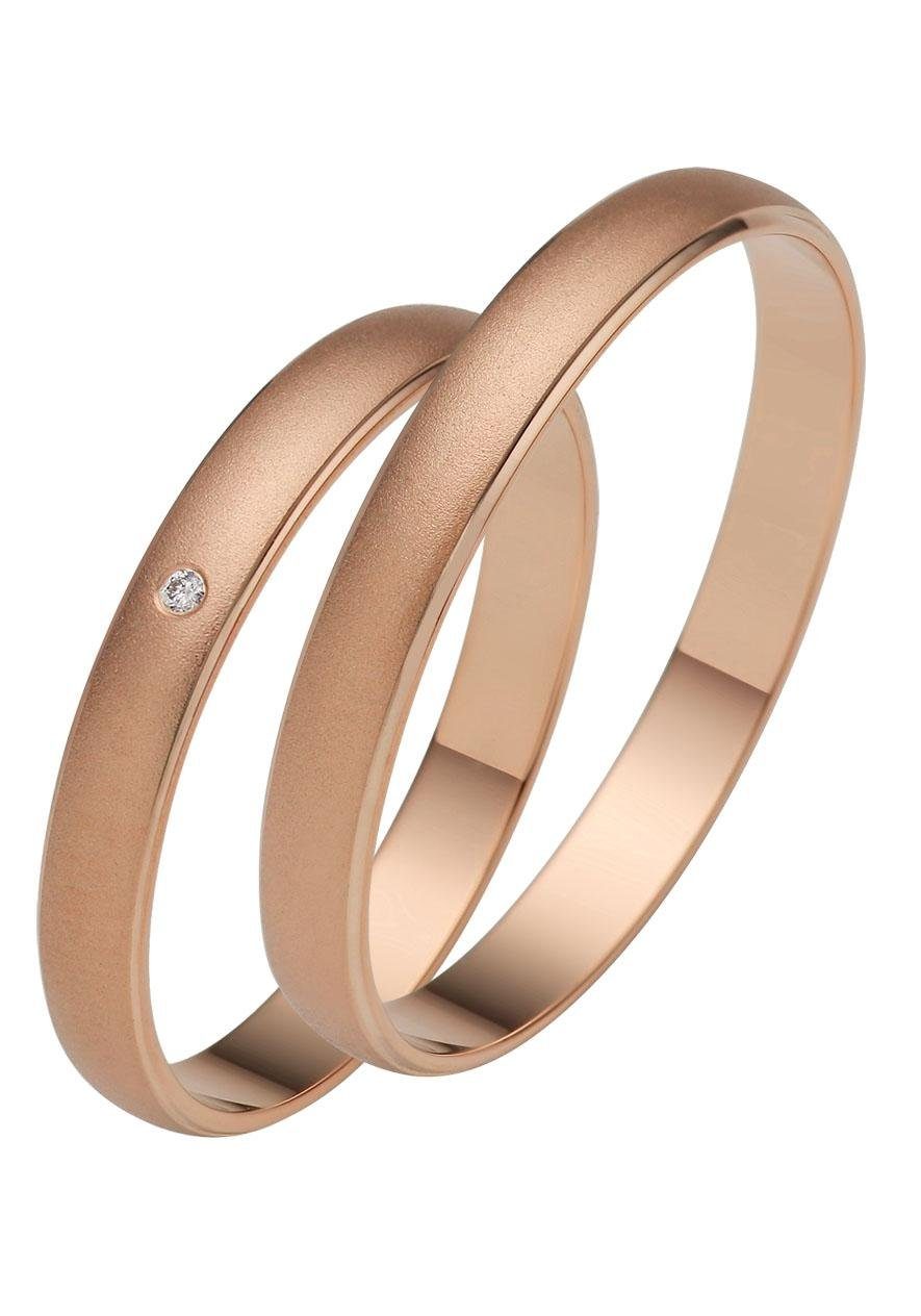 Trauring FIRETTI "Schmuck Geschenk Gold 375 Hochzeit Ehering "LIEBE" Gr. 58, rosa (roségoldfarben), Fingerringe, 58, 0,01 SI = kleine Einschlüsse mit Brillant, Roségold 585, 3mm, Made in Germany, wahlweise mit oder ohne Brillant Image
