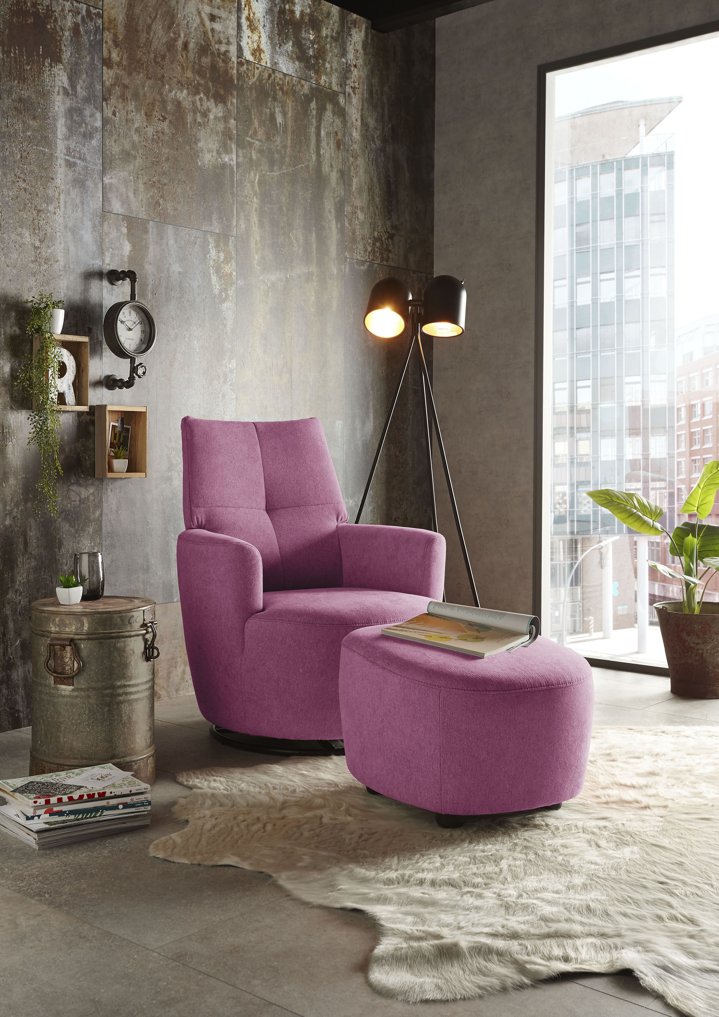 Relaxsessel "SO 1450", lila (lila dpr 48), B:80cm H:96cm T:88cm, Luxus-Microfaser (Chenille)100% Polyester, SET ONE BY MUSTERRING, Sessel, Relaxsessel, mit Dreh- und Wippfunktion, inklusive Hocker