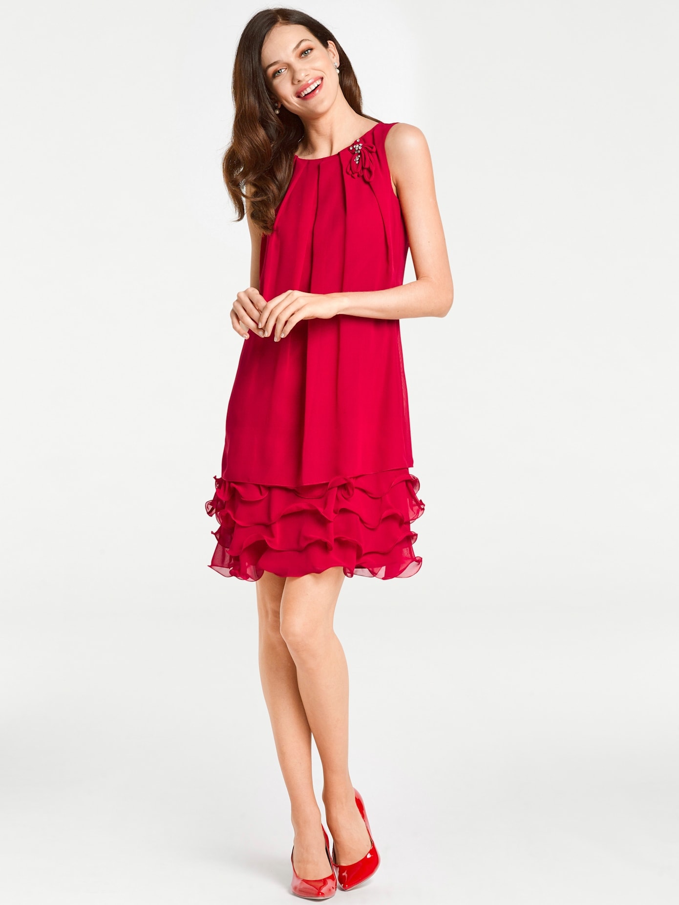 Cocktailkleid HEINE "Cocktailkleid", Damen, Gr. 40, Normalgrößen, rot, 100% Polyester, unifarben, kurz, Rundhals, Kleider Partykleid Image