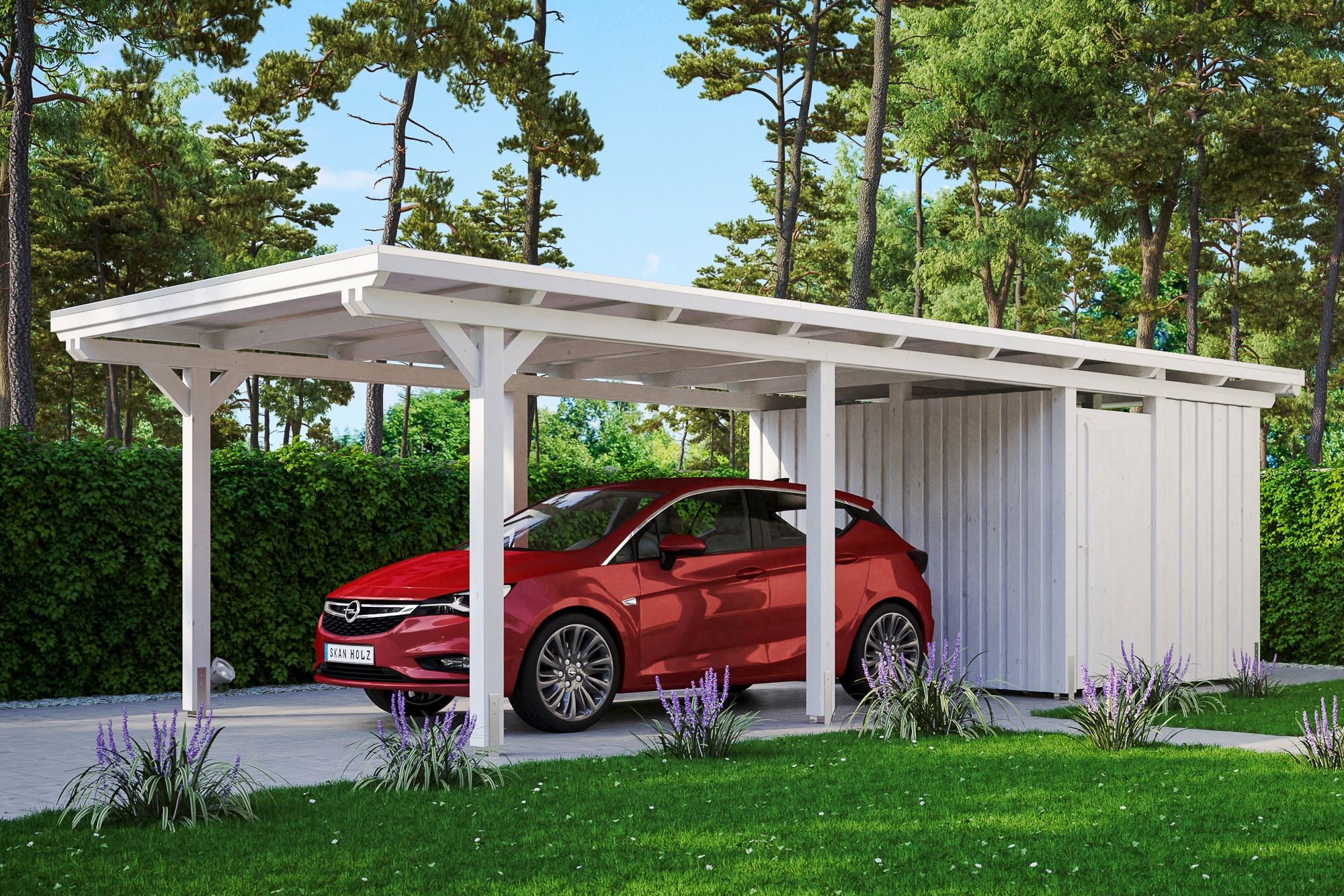 Einzelcarport SKANHOLZ "Emsland", weiß, B/H/T: 223cm x, Carports, mit Abstellraum, versch. Farben Image