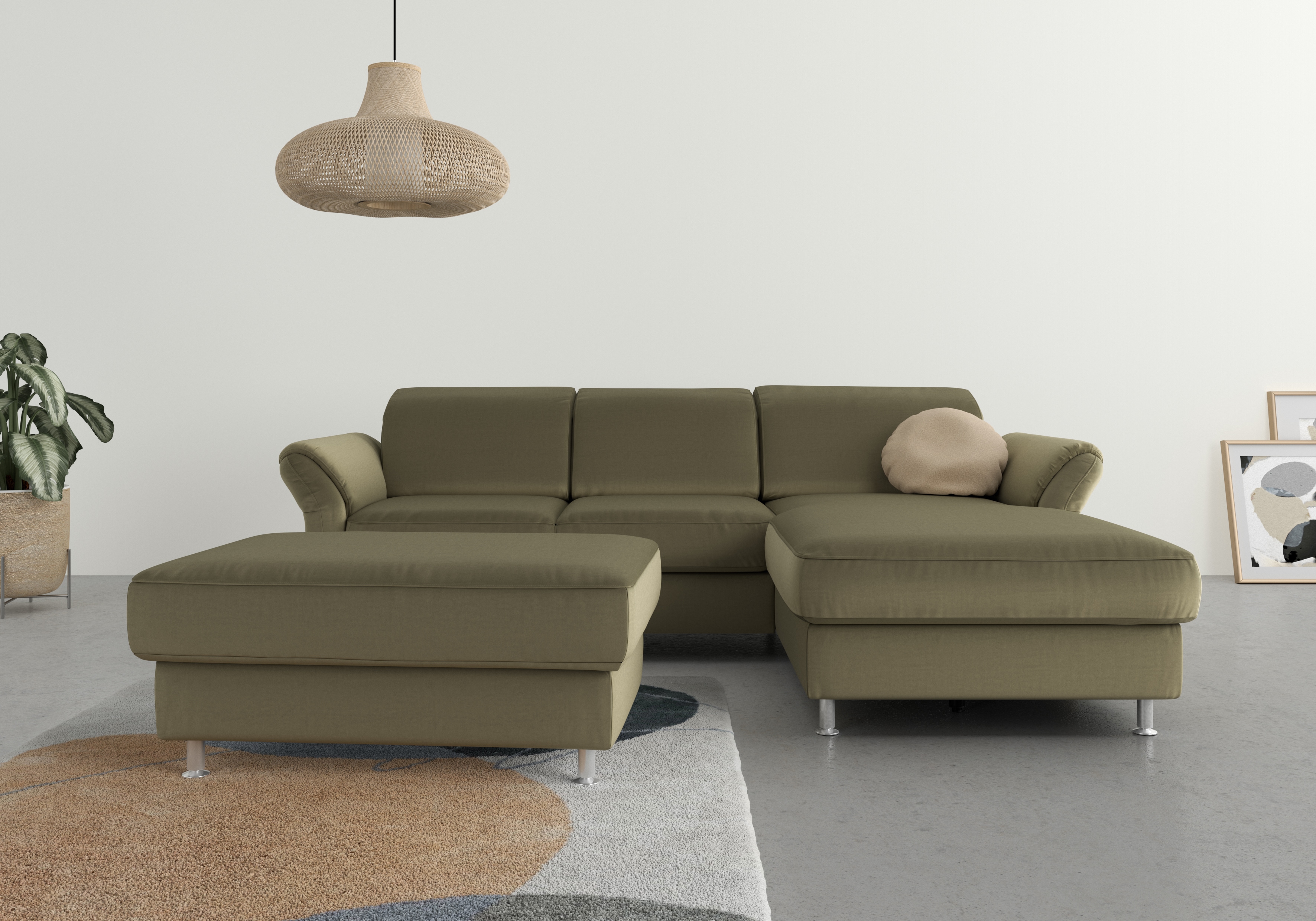 Ecksofa SIT & MORE "Apulia L-Form", grün (olive), B:250cm H:78cm T:185cm, Webstoff (100% Polyester);Struktur weich (90% Polyester, 10% Polyamid);Luxus-Microfaser Euphoria (100% Polyester);Samtoptik (100% Polyester), Sofas, wahlweise Bettfunktion,...
