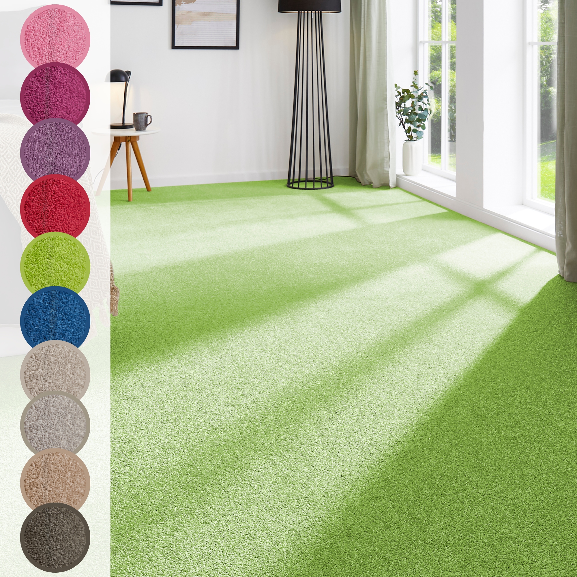 Teppichboden ANDIAMO "Ines, Kräuselvelours, Made in Netherlands", grün, B:400cm H:8,5mm L:700cm, Kunstfaser, Teppiche, Uni Farben, Breite 400 cm, strapazierfähig & pflegeleicht