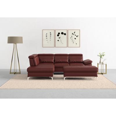 Ecksofa SIT & MORE "Cabrio L-Form, mit Sitztiefenverstellung, Arm- und Kopfteilverstellung", rot (merlot), B:274cm H:87cm T:230cm, Sofas, 3 Nierenkissen, Federkern, optional Bettfunktion und Stauraum Image