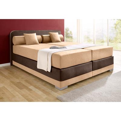 Boxspringbett MAINTAL "Lago", braun (cappucinofarben, braun), B:167cm L:210cm, Bezug Kopteil und seitliche Unterbox wahlweise Microvelours aus 100% Polyester oder Kunstleder, DIe Obermatratze ist bei beiden Bezugsqualitäten mit Microfaser (100%... Image