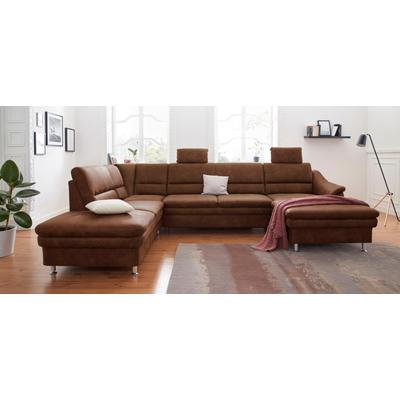 Wohnlandschaft SIT & MORE "Cardoso U-Form", braun (cognac), B:324cm H:90cm T:90cm, Luxus-Microfaser 1 (100% Polyester), Luxus-Microfaser 2 (100% Polyester), Luxus-Microfaser ALTARA NUBUCK (100% Polyester), Sofas, mit Federkern und Kopfstützen, mit... Image