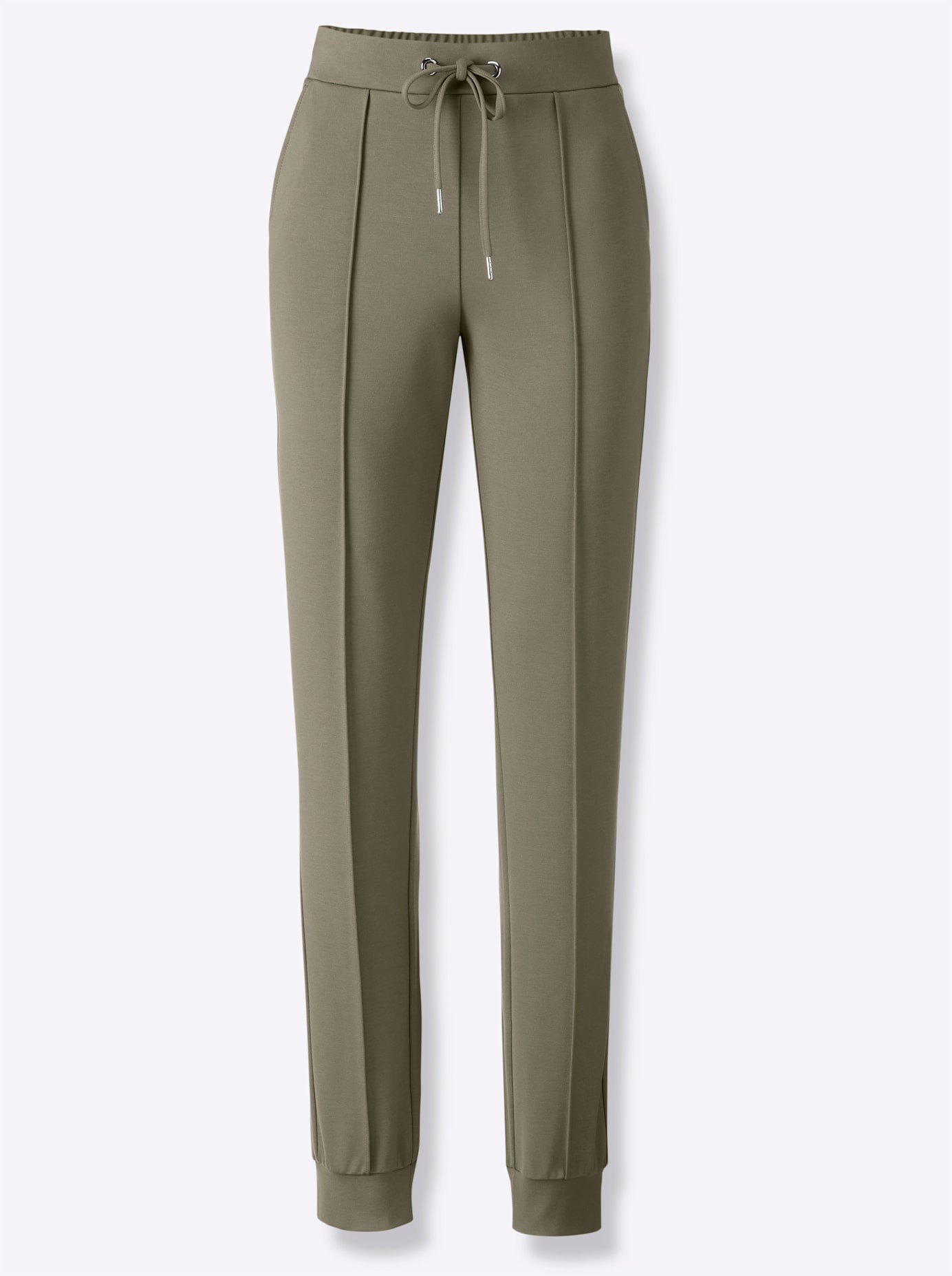 Jerseyhose HEINE, Damen, Gr. 40, Normalgrößen, grün (khaki), 70% Viskose, 25% Polyamid, 5% Elasthan, unifarben, Hosen Jerseyhose Image