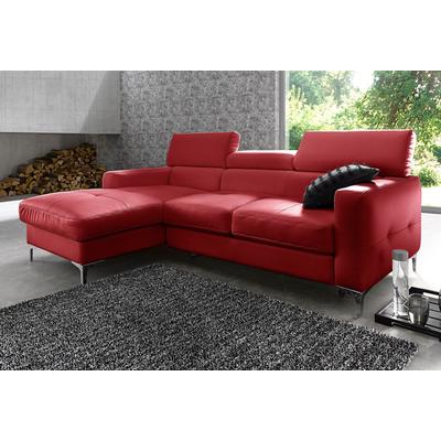 Ecksofa COTTA "Sammy L-Form", rot, B:226cm H:92cm T:105cm, Microfaser PRIMABELLE (100% Polyester), NaturLEDER in Sitz und Rücken/Kunstleder im Korpus, NaturLEDER (echtes Rindsleder), Rückseite mit Spannstoff bezogen, Sofas, mit Kopfteilverstellung,... Image