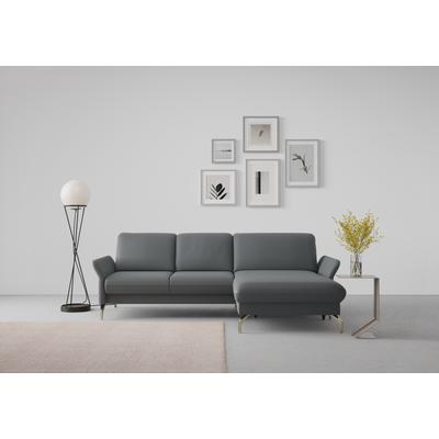 Ecksofa SIT & MORE "Fashion L-Form", grau (dunkelgrau), B:253cm H:84cm T:165cm, Sofas, wahlweise mit Kopfteilverstellung, Vorziehsitz, motorisch, Nickelfüße Image