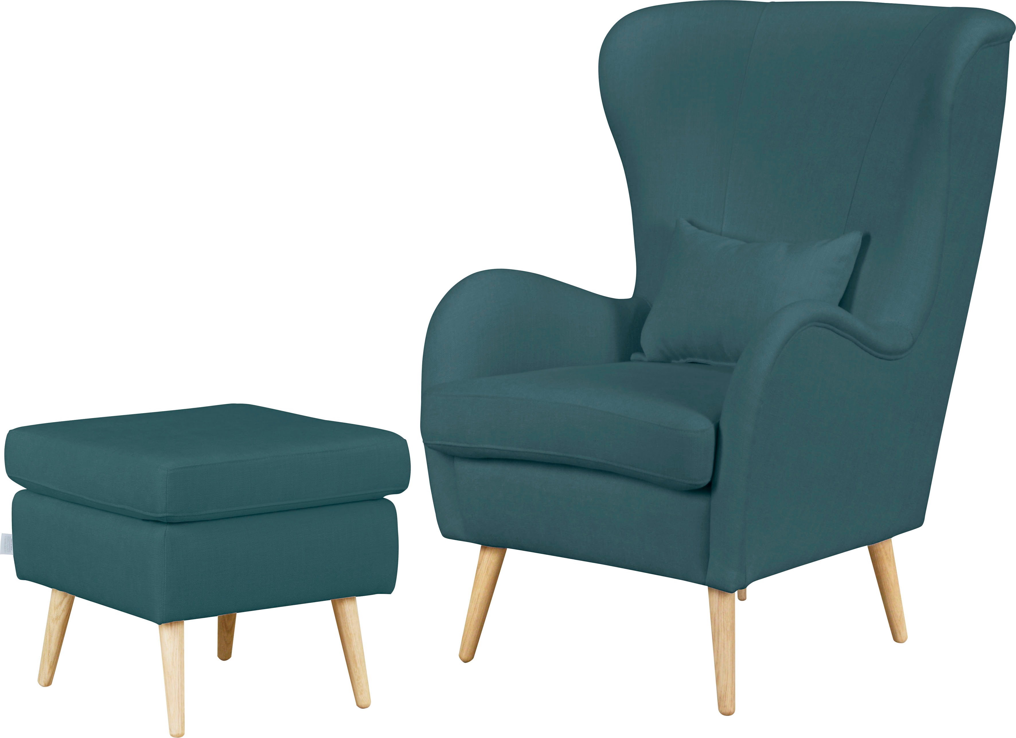 Sessel HOME AFFAIRE "Salla auch in Fellimitat und Feincord, viele Bezugsarten, Ohrensessel", blau (petrol), H:118cm T:94cm, Struktur (100% Polyester), Sessel, Ohrensessel ohne Hocker Ohrensessel Ohrensessel mit Hocker, wahlweise mit oder ohne...