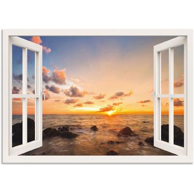 Wandbild ARTLAND "Fensterblick Sonnenuntergang am Meer", weiß (farbe bild(er): weiß), B:70cm H:50cm, Bilder, als Alubild, Outdoorbild, Leinwandbild, Wandaufkleber, versch. Größen Image