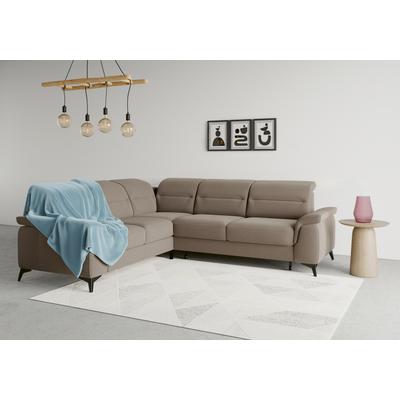 Ecksofa SIT & MORE "Sinatra L-Form", grau (taupe), B:251cm H:85cm T:231cm, 90% Polyester, 10% Polyamid, Sofas, optinal mit Kopfteilverstellung und Armteilfunktion, Metallfüße Image