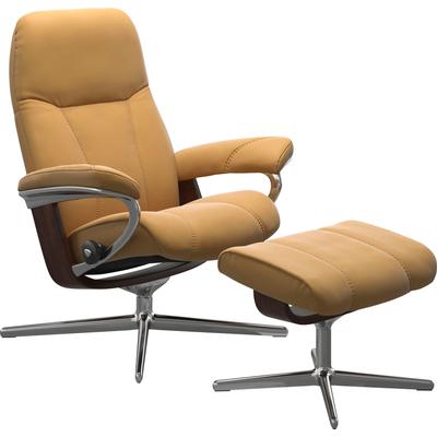Relaxsessel STRESSLESS "Consul", gelb (honey paloma), B:78cm H:97cm T:70cm, Sessel, mit Cross Base, Größe S, M & L, Holzakzent Braun Image